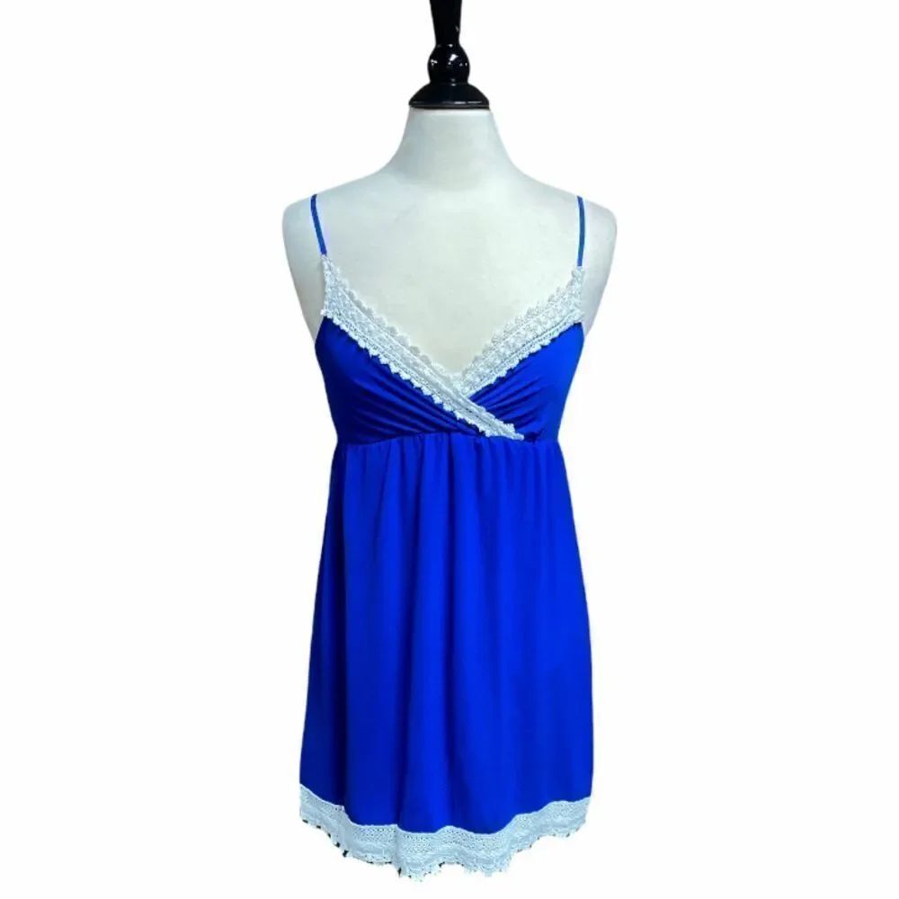 Sage Royal Blue Spaghetti Strap W/Lace Trim Dress Size Small